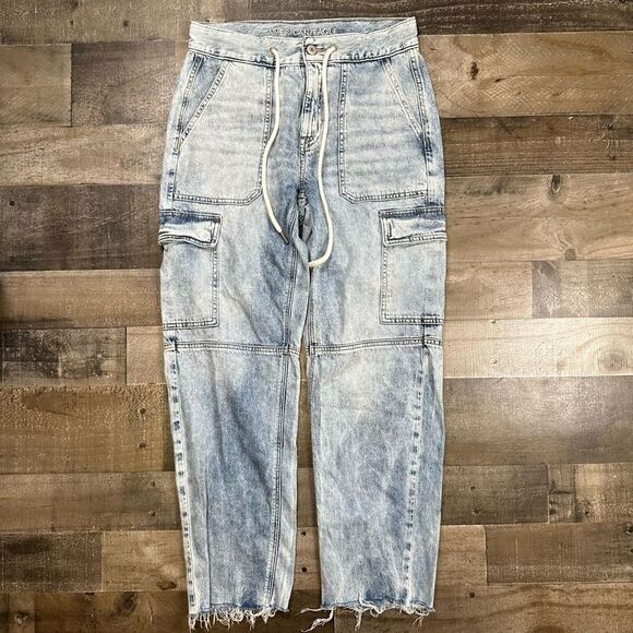 American Eagle Women’s Size 2 Jeans Blue Denim Light Wash Draw String - Picture 1 of 11